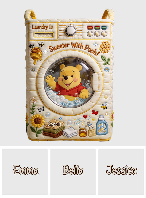 Laundry Is Sweeter With Yellow Bear - Personalized Quilted Laundry Basket - NSK10115