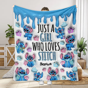 Just A Girl Loves Stich - Personalized 3D Inflated Effect Blanket