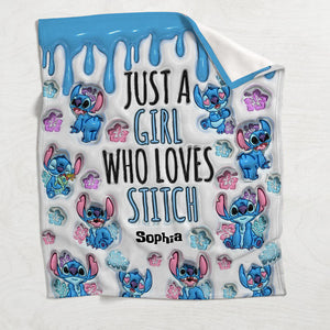 Just A Girl Loves Stich - Personalized 3D Inflated Effect Blanket