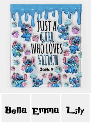 Just A Girl Loves Stich - Personalized 3D Inflated Effect Blanket