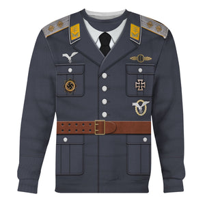 German Air Force Captain Service Uniform Hoodie, Sweatshirt, T-Shirt, World War Two Costume MNP012CS