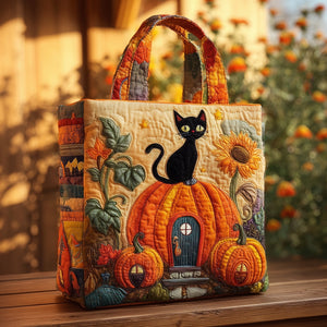 Black Cat Pumpkin Autumn Quilted Tote