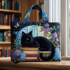 Black Cat Books Butterflies Quilted Tote