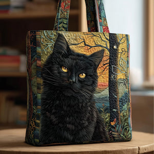Black Cat Portrait Quilted Tote