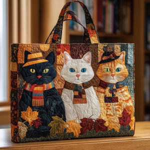 Three Cats Autumn Leaves Quilted Tote