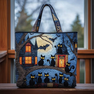 Black Cats Moonlight Quilted Tote