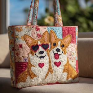 Two Corgis Sunglasses Quilted Tote