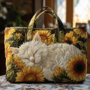 Everyday Cat Sunflowers Quilted Tote