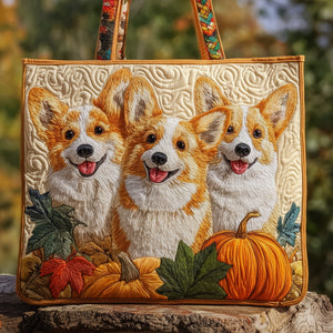 Corgi Dogs Autumn Quilted Tote