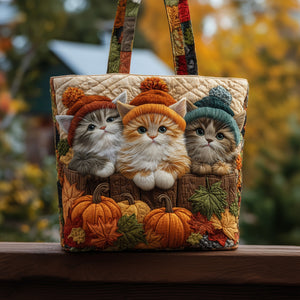 Everyday Cats Pumpkins Quilted Tote