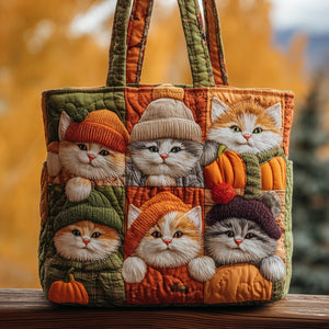 Cats Autumn Hats Quilted Tote