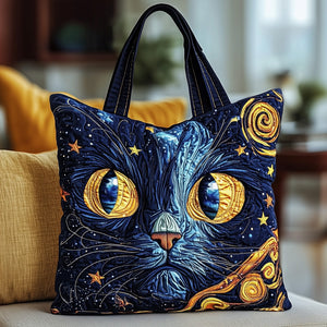 Starry Night Cat Quilted Tote