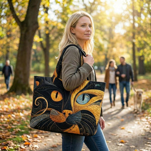 Cat Face Eyes Quilted Tote