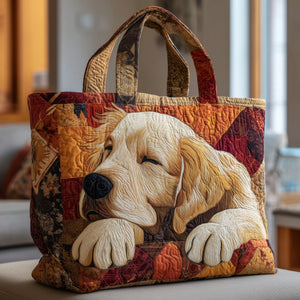 Sleepy Golden Retriever Quilted Tote