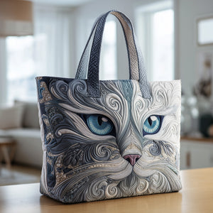 Intricate Cat Face Quilted Tote