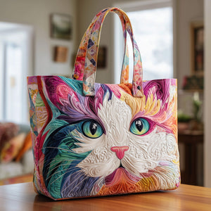 Multicolor Cat Face Quilted Tote