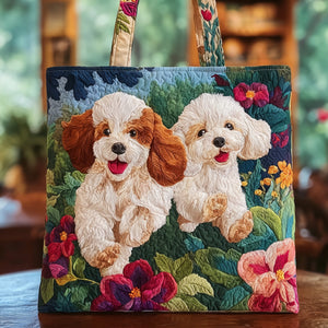 Everyday Poodles Flowers Quilted Tote