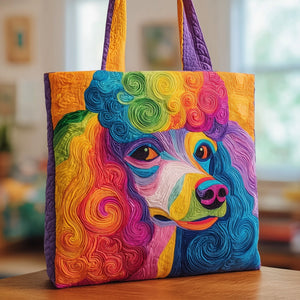 Rainbow Poodle Portrait Quilted Tote