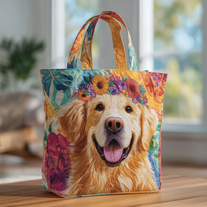 Golden Retriever Dog Portrait Quilted Tote