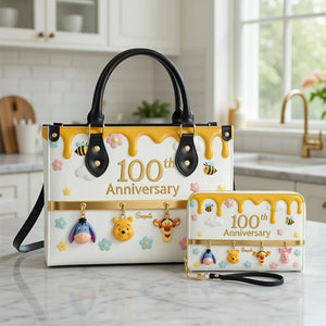 Honey Bear Anniversary 100 Years Of Friendship - Personalized Leather Handbag And Long Wallet | MNPHB01001