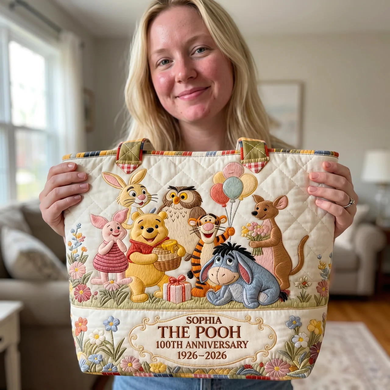 Honey Bear Celebrate 100 Years Of Friendship - Personalized Quilted Tote Bag - NSK10049