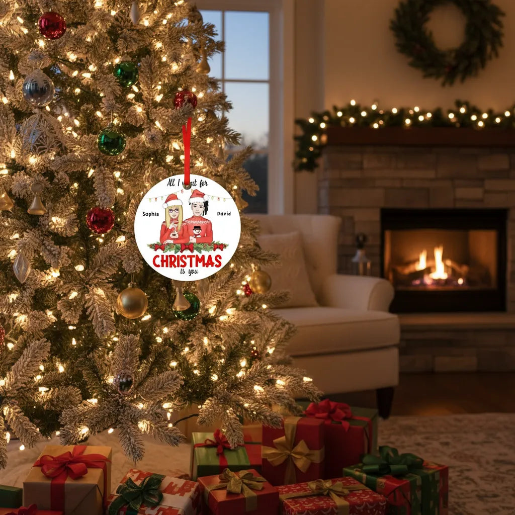 All I Want for Christmas is you - Personalized Couple Ceramic Ornament