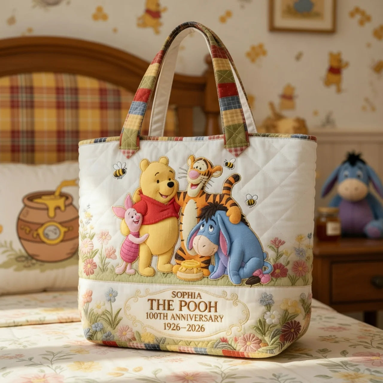 Honey Bear Celebrate Our 100th Anniversary - Personalized Quilted Tote Bag - NSK10008