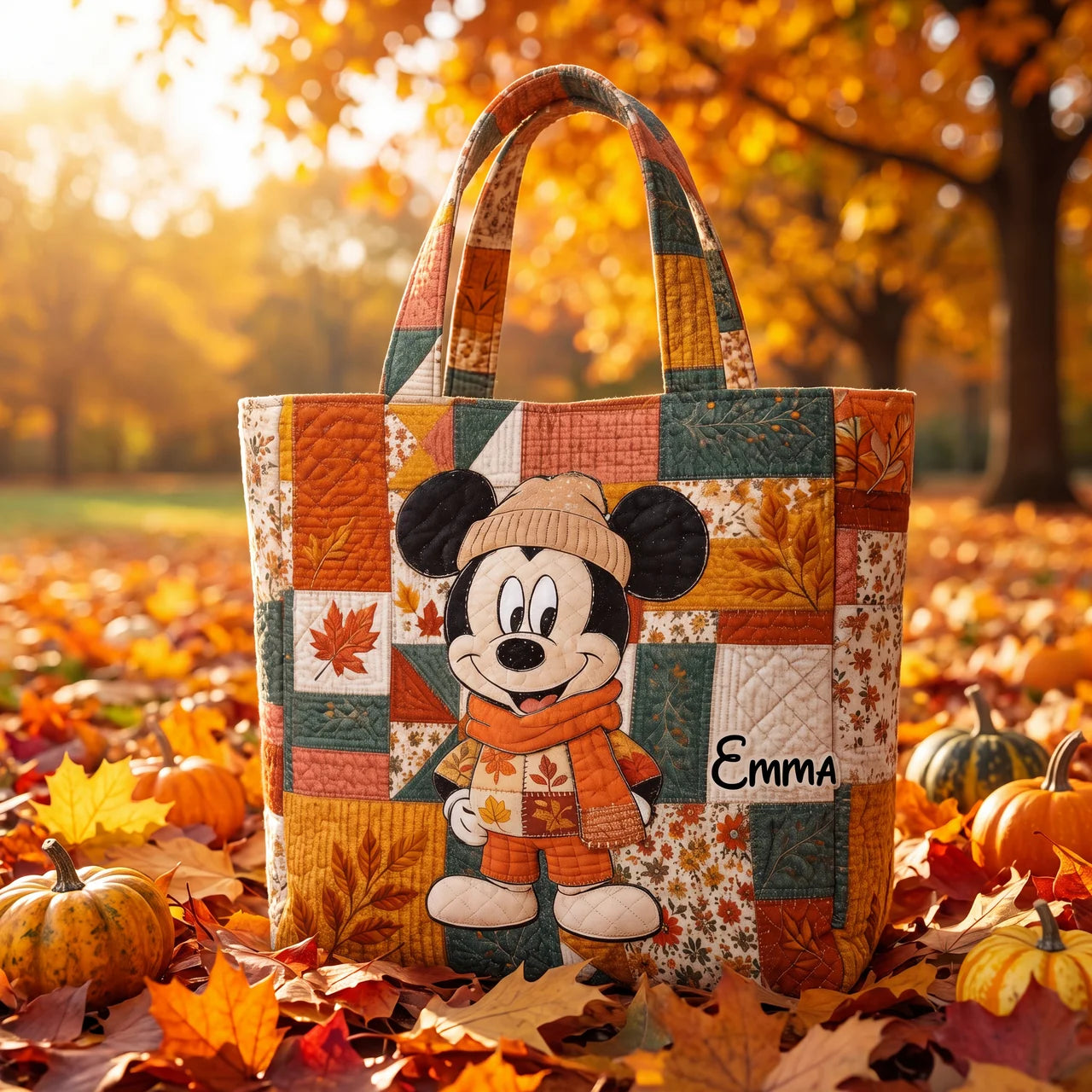 Happy Mouse Autumn Vibes - Personalized Quilted Tote Bag - NSK10079