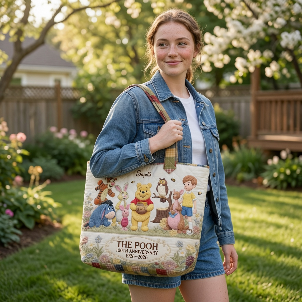 Honey Bear Celebrate Our 100th Anniversary -Personalized Quilted Tote Bag - NSK10027