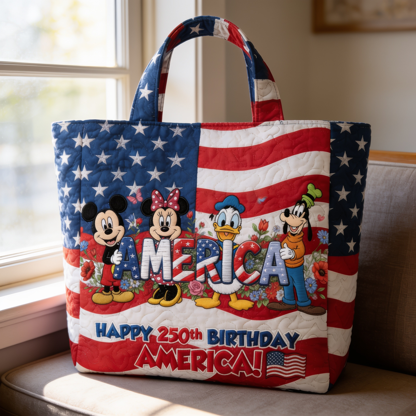 250th Anniversary USA Freedom With Magical Mouse And Friends - Personalized Quilted Tote Bag - NSK10033