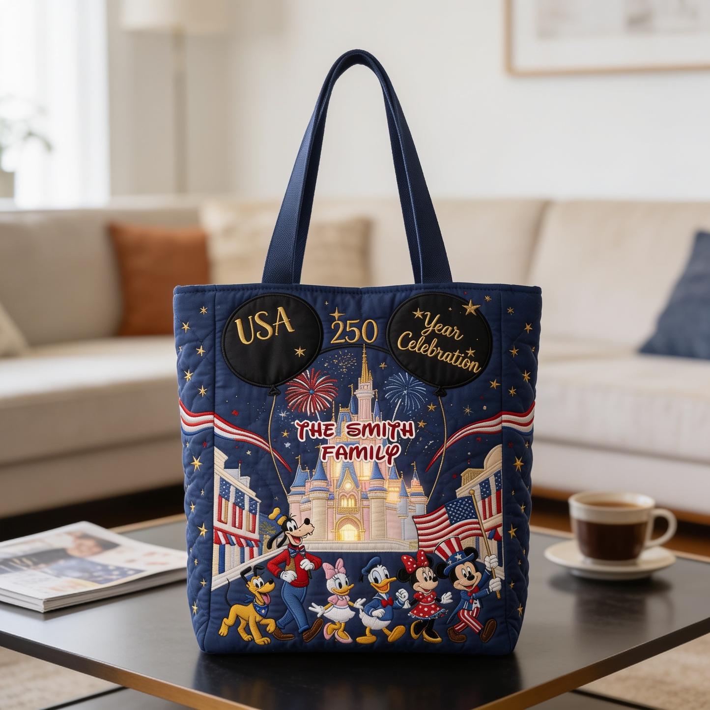 250th Anniversary Celebration With USA Magical Friends - Personalized Quilted Tote Bag - NSK10021
