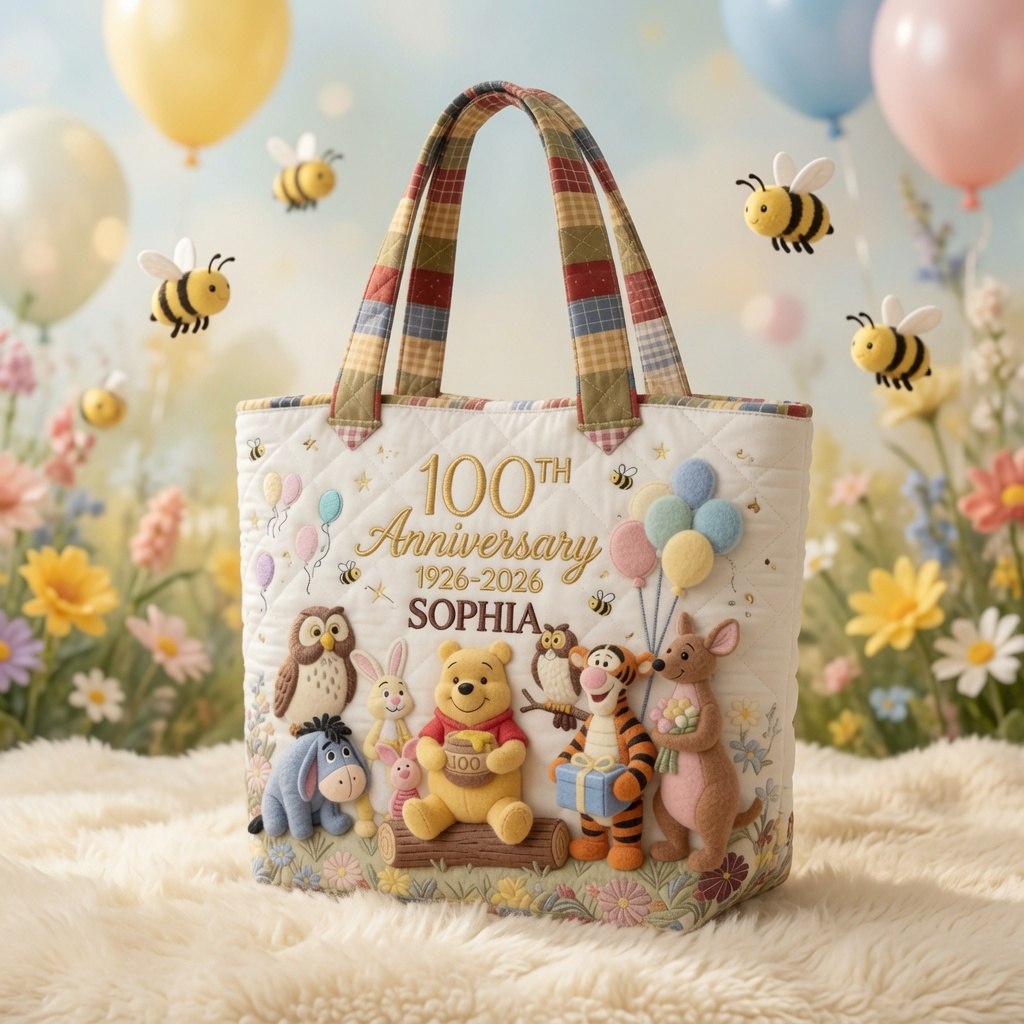 Honey Bear Celebrate 100 Years Of Friendship - Personalized Quilted Tote Bag - NSK10051