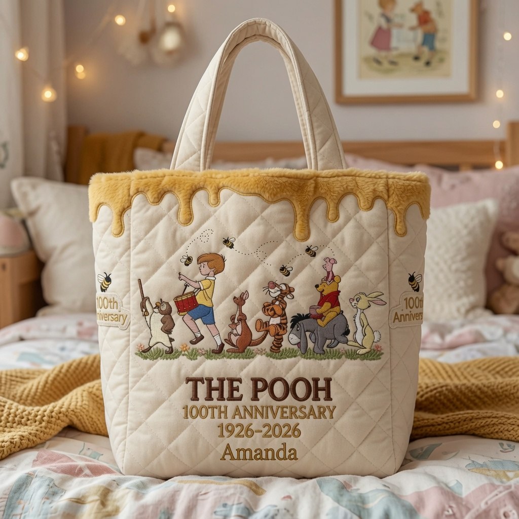 Honey Bear Celebrate 100 Years Of Friendship - Personalized Quilted Tote Bag - NSK10060