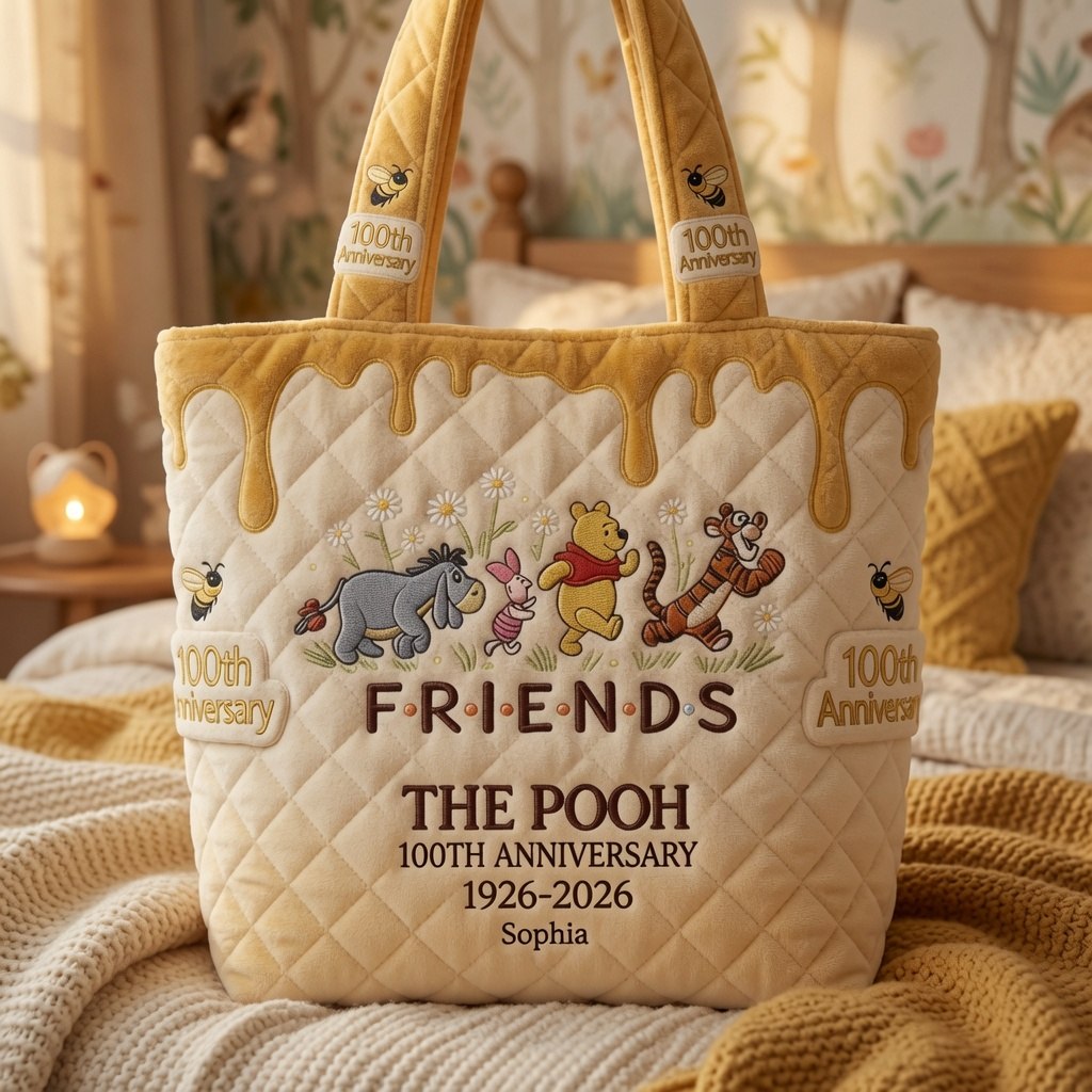 Honey Bear Celebrate 100 Years Of Friendship - Personalized Quilted Tote Bag - NSK10061