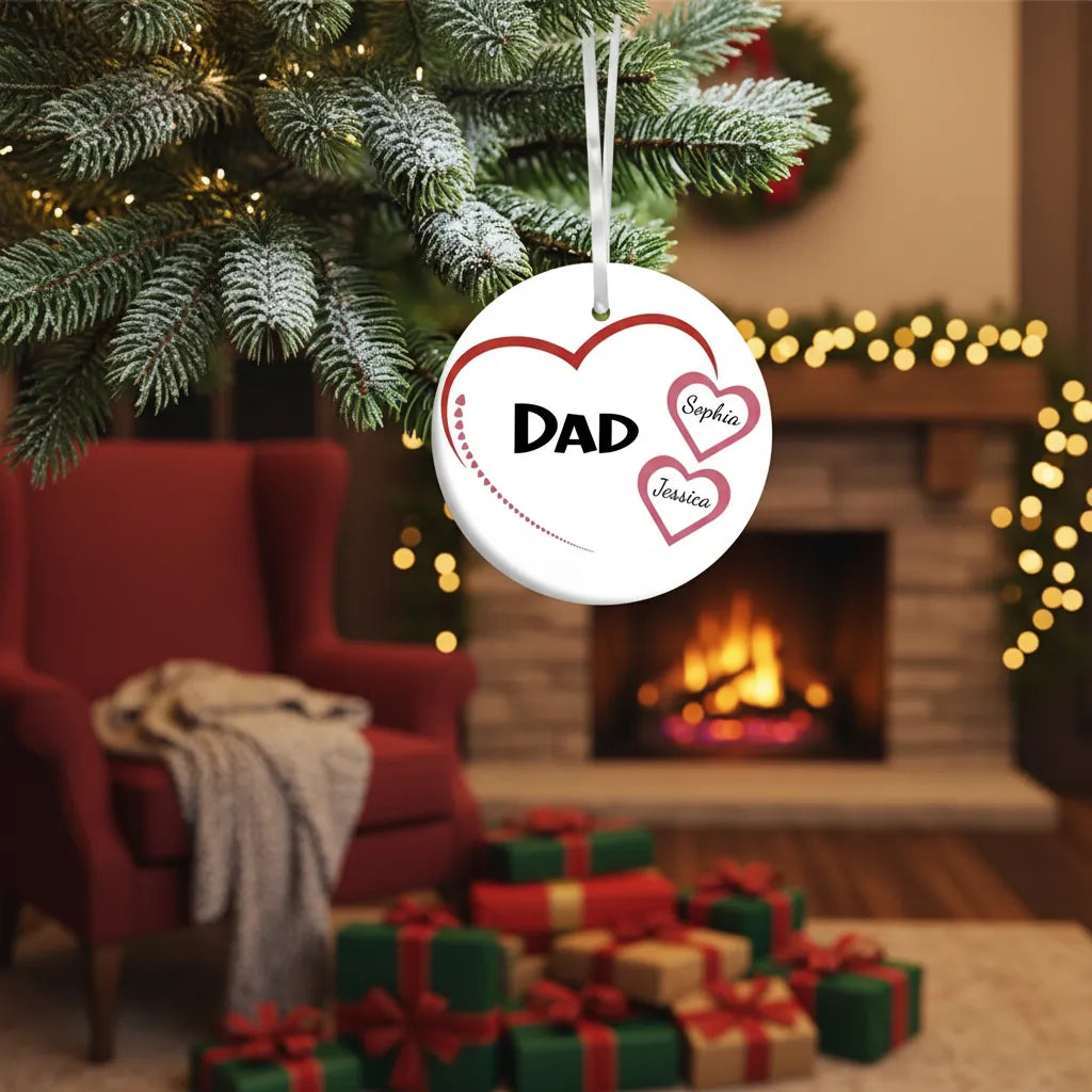 Dad Heart - Personalized Dad Ceramic Ornament
