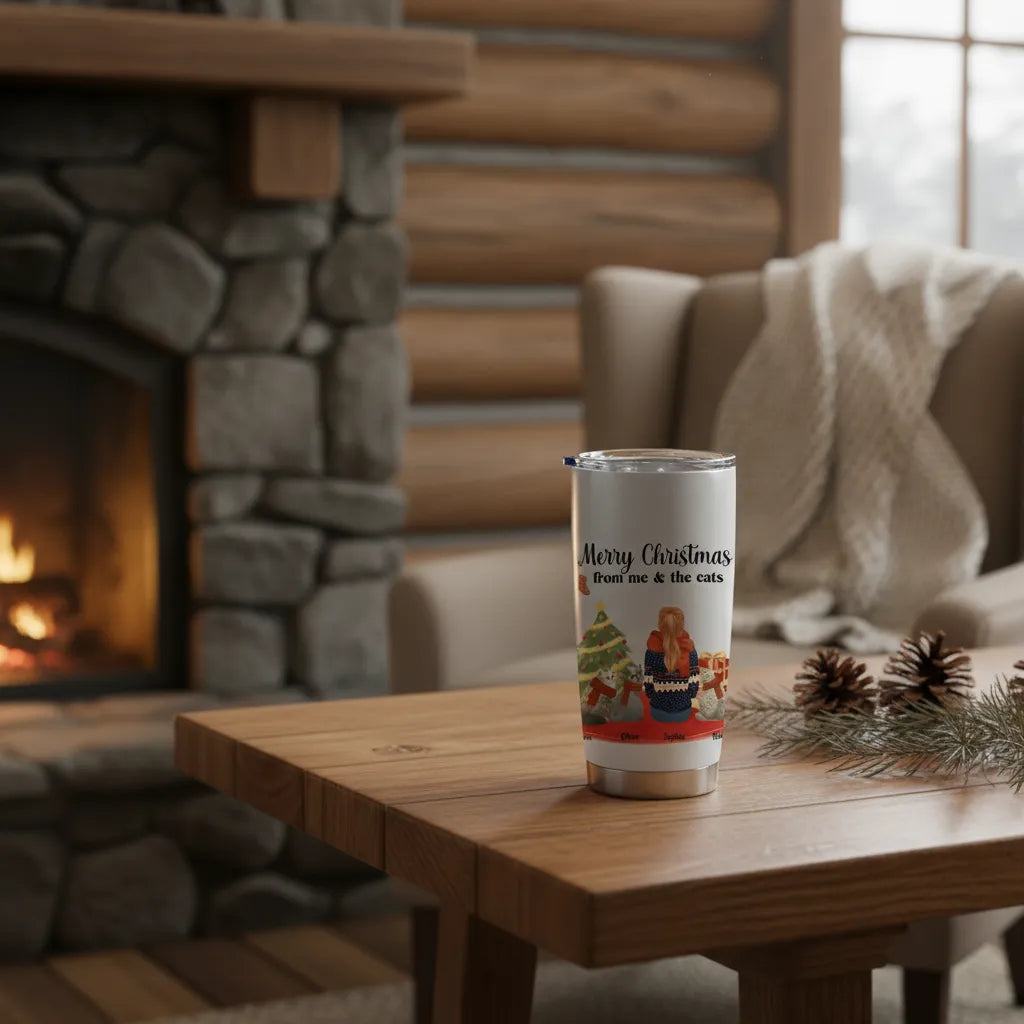 Merry Christmas from me & the cats  - Personalized Cat Tumbler
