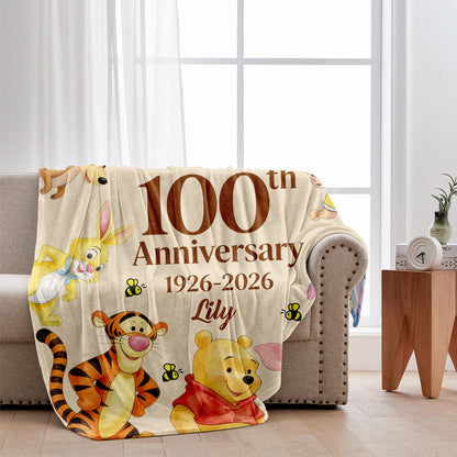 Honey Bear Celebrate 100 Years Of Friendship - Personalized Yellow Bear Blanket - NSK10074