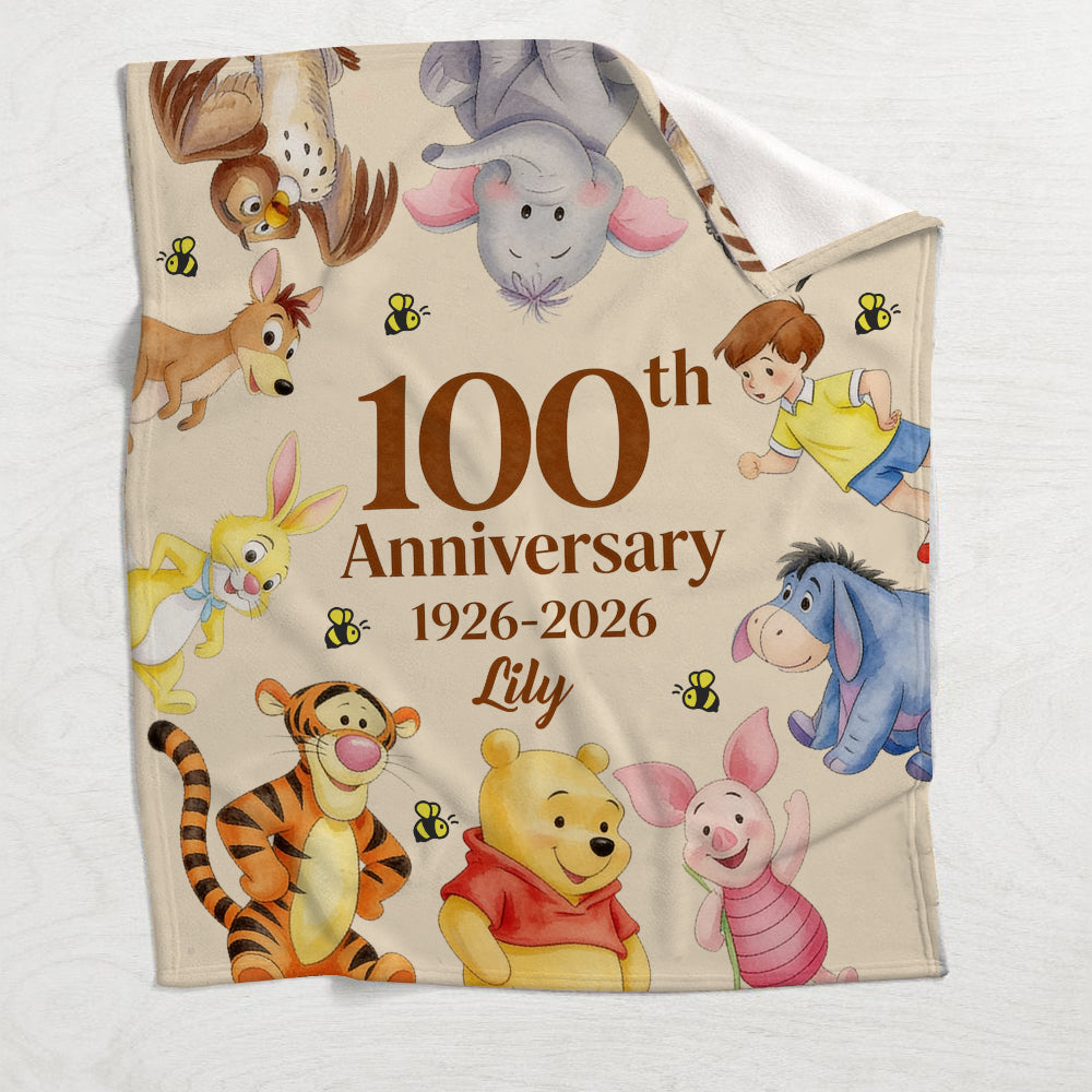 Honey Bear Celebrate 100 Years Of Friendship - Personalized Yellow Bear Blanket - NSK10074