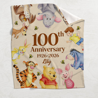 Honey Bear Celebrate 100 Years Of Friendship - Personalized Yellow Bear Blanket - NSK10074