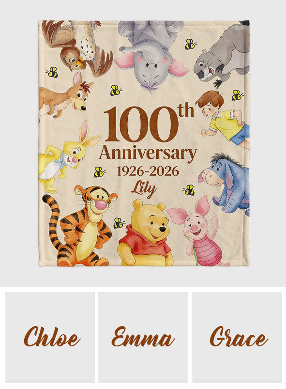 Honey Bear Celebrate 100 Years Of Friendship - Personalized Yellow Bear Blanket - NSK10074