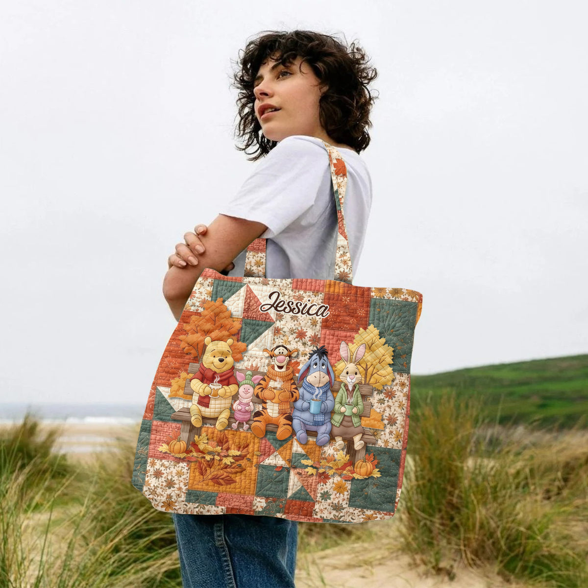 Honey Bear Autumn Vibes - Personalized Quilted Tote Bag - NSK10092