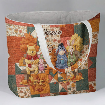 Honey Bear Autumn Vibes - Personalized Quilted Tote Bag - NSK10092