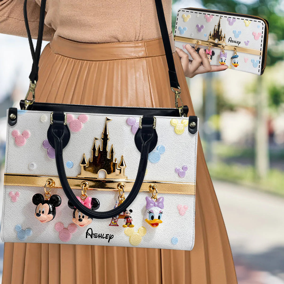 Magic Charms - Personalized Mouse Leather Handbag & Leather Long Wallet | MNPHB01002