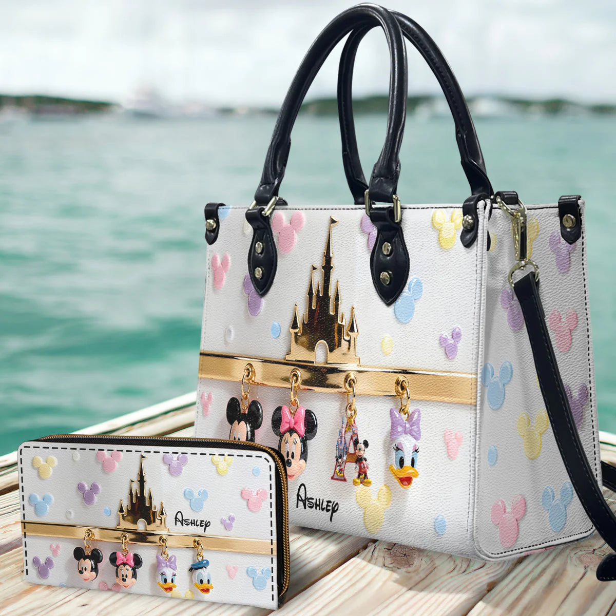 Magic Charms - Personalized Mouse Leather Handbag & Leather Long Wallet | MNPHB01002
