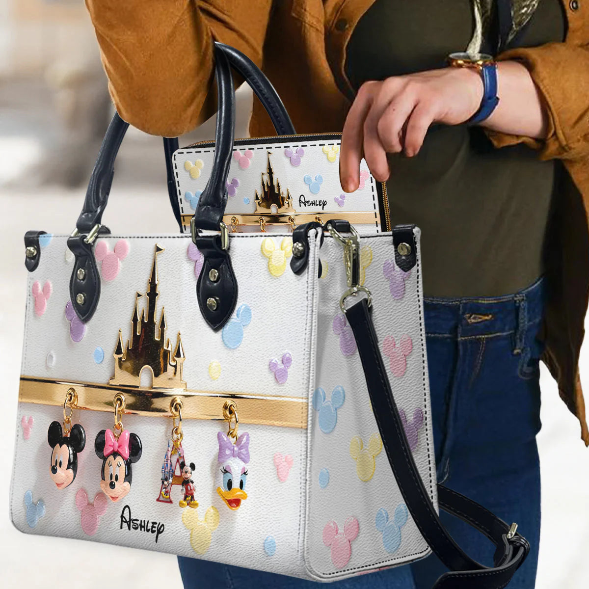 Magic Charms - Personalized Mouse Leather Handbag & Leather Long Wallet | MNPHB01002