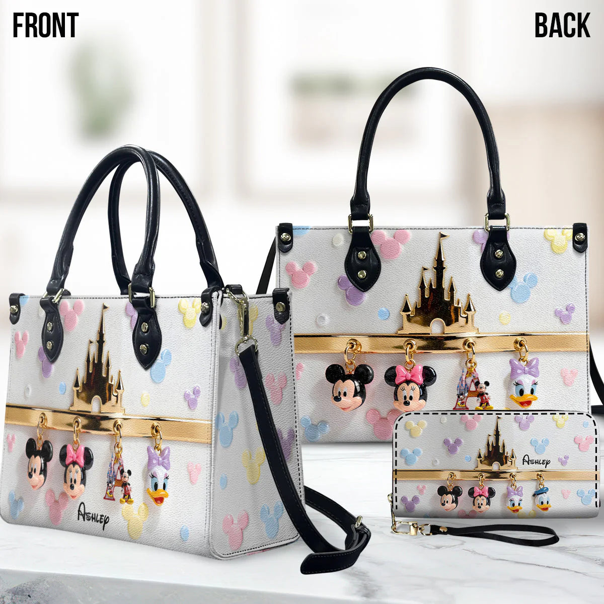 Magic Charms - Personalized Mouse Leather Handbag & Leather Long Wallet | MNPHB01002