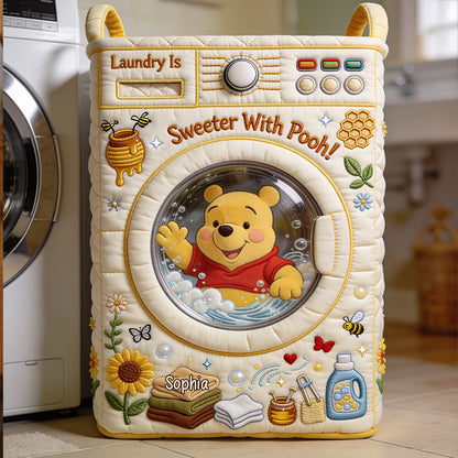 Laundry Is Sweeter With Yellow Bear - Personalized Quilted Laundry Basket - NSK10115