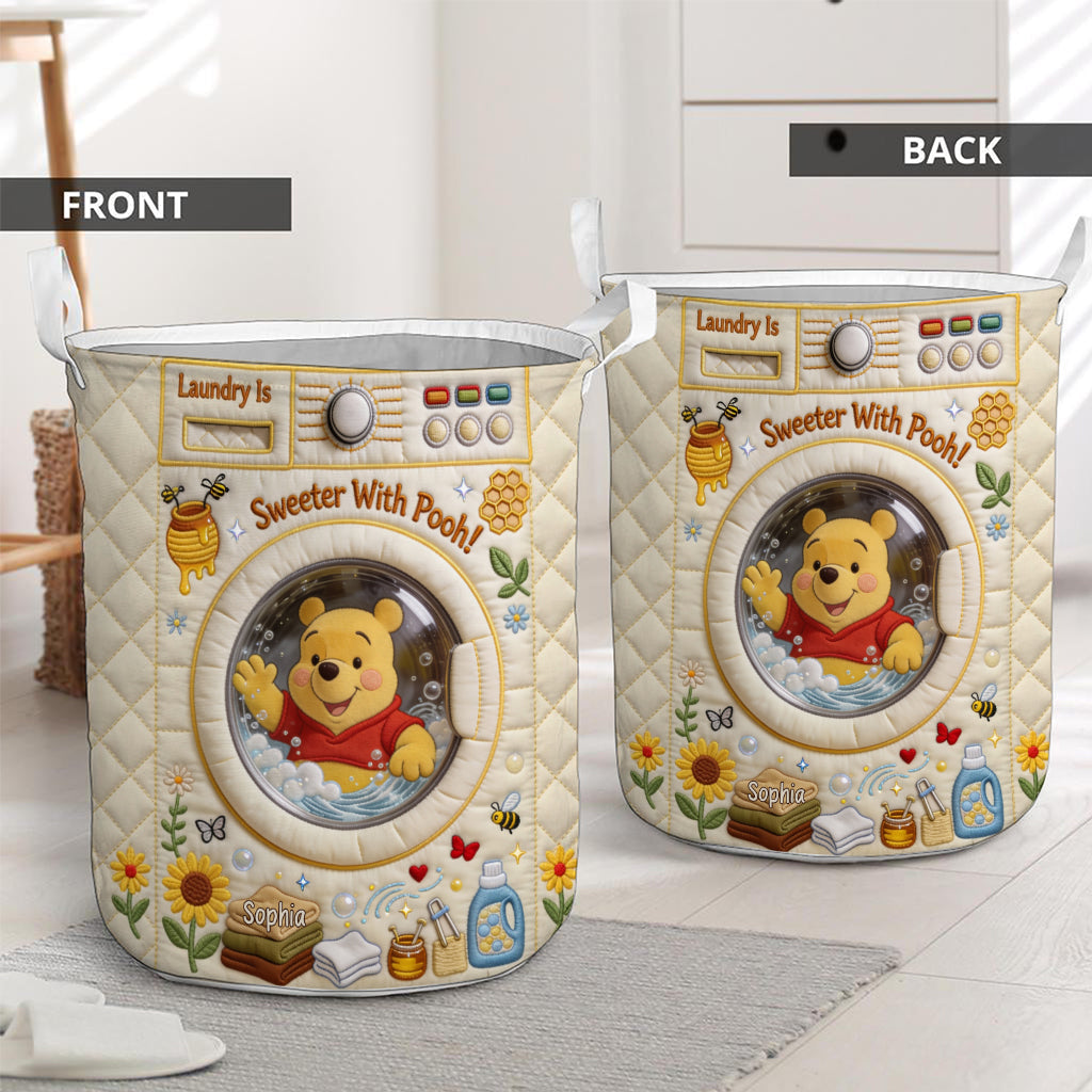 Laundry Is Sweeter With Yellow Bear - Personalized Quilted Laundry Basket - NSK10115