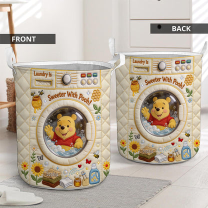 Laundry Is Sweeter With Yellow Bear - Personalized Quilted Laundry Basket - NSK10115