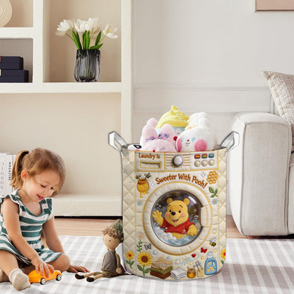 Laundry Is Sweeter With Yellow Bear - Personalized Quilted Laundry Basket - NSK10115